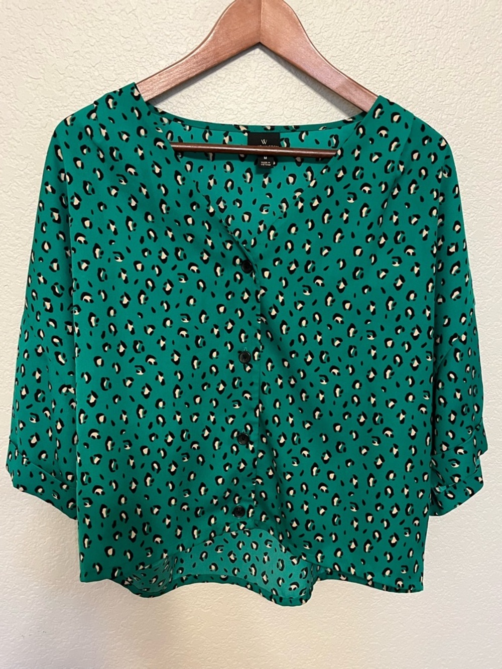 Worthington Teal Leopard Print Button Front Blouse